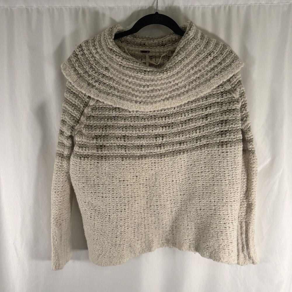 Free People Open Knit Sweater Women's Medium Cream Striped Wool Mohair Linen Ble